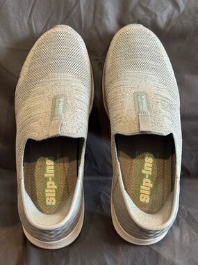 Skechers Slip-On Knit Sneakers in Light Gray